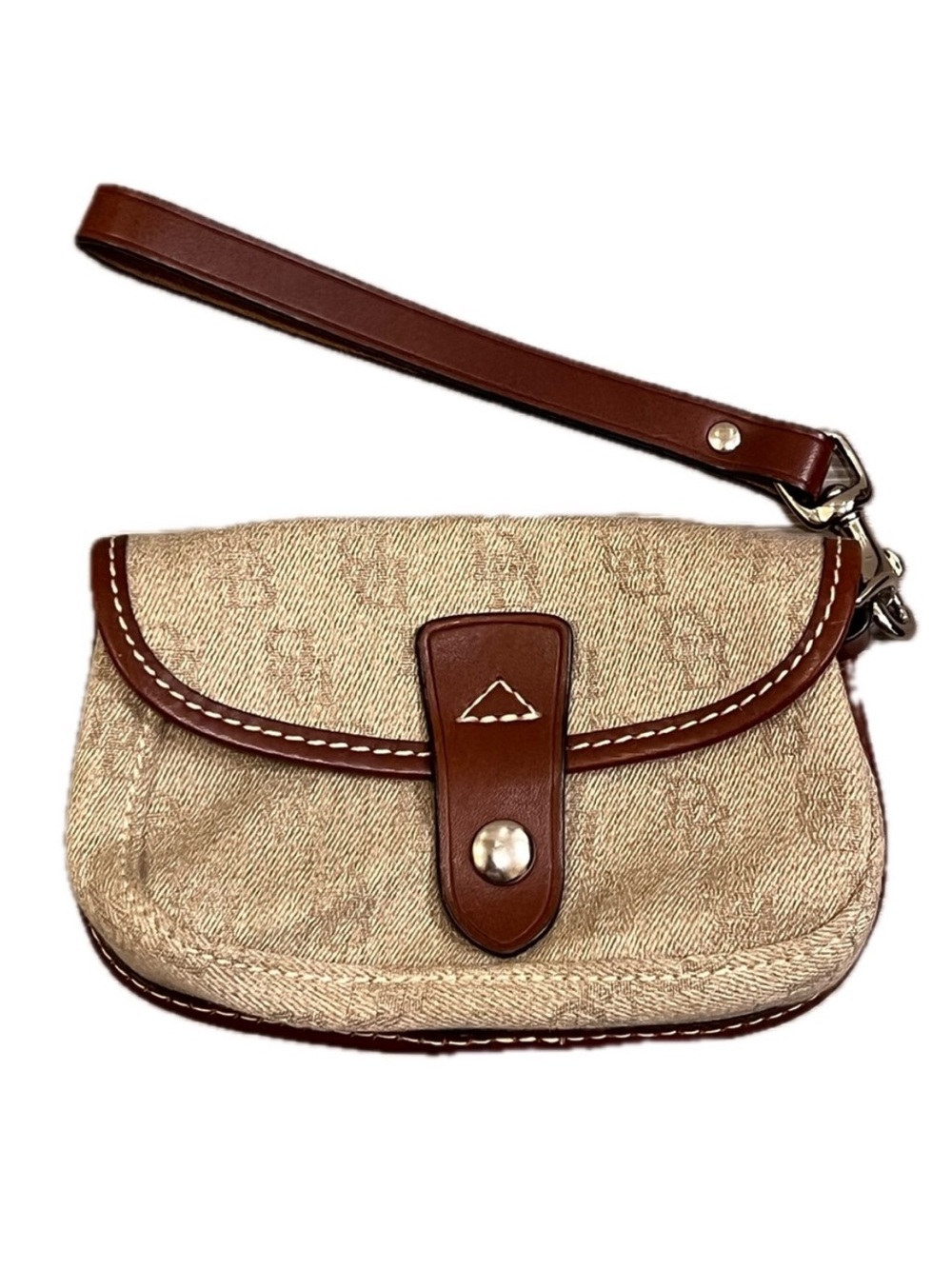 Dooney & Bourke Brown Monogram Wristlet taupe tan beige leather